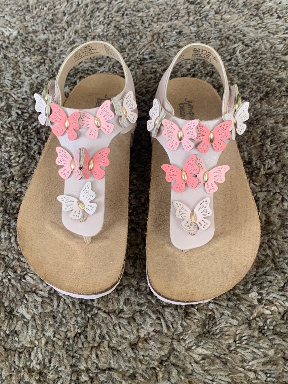 Jumping Beans Lindle Pink Butterfly Sandals Girls 10 Between Toe Summer Sandals
